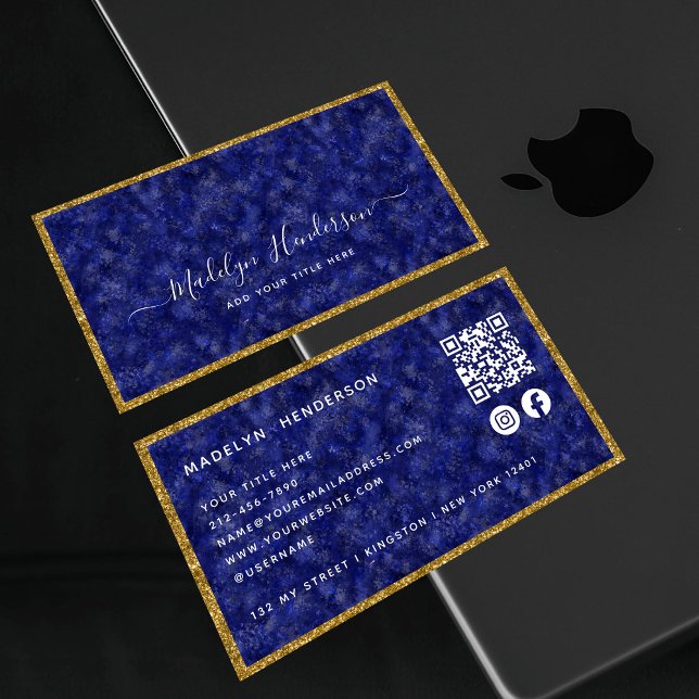 Tarjeta De Visita Luxury Sapphire Gold Frame QR Code Social Media (Subido por el creador)