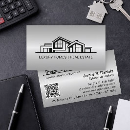 Tarjeta De Visita Luxury Silver Gray Real Estate Chic Professional