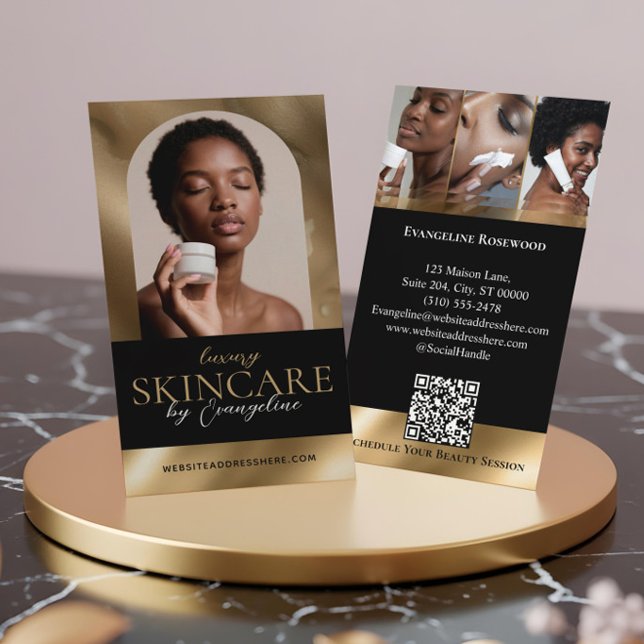 Tarjeta De Visita Luxury Skincare Esthetician Arch Photo Black Gold (Luxury Skincare Esthetician Arch Photo Black Gold Business Card)
