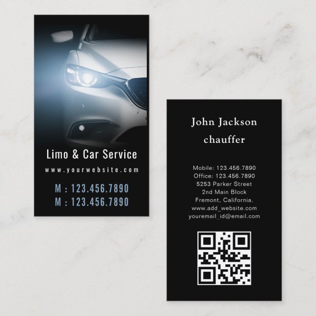 Tarjeta De Visita Luxury Transport Car QR Code Blue & Black (Anverso / Reverso)