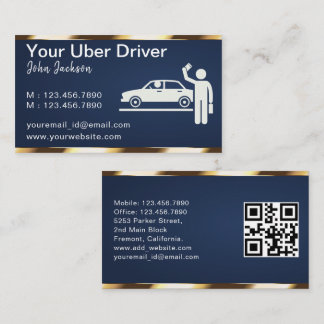Tarjeta De Visita Luxury Transport Car QR Code Blue & Gold 