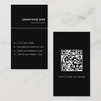 Tarjeta De Visita Luxury Vertical Black QR Code Realtor 