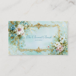 Tarjeta De Visita Luxury Victorian Ornate Gold Frame Teal Floral