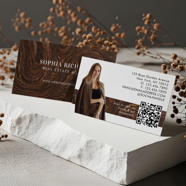 Tarjeta De Visita Luxury Woodgrain Professional Real Estate Photo (Luxury Woodgrain Professional Real Estate Photo Business Card)