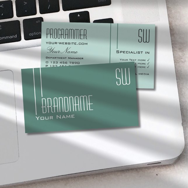 Tarjeta De Visita Luz oscura moderna Verde azulada con Iniciales Pro (Subido por el creador)