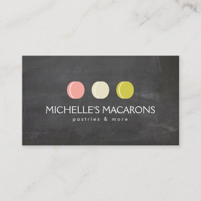 Tarjeta De Visita MACARON COOKIE TRIO LOGO en CHALKBOARD para panade (Anverso)