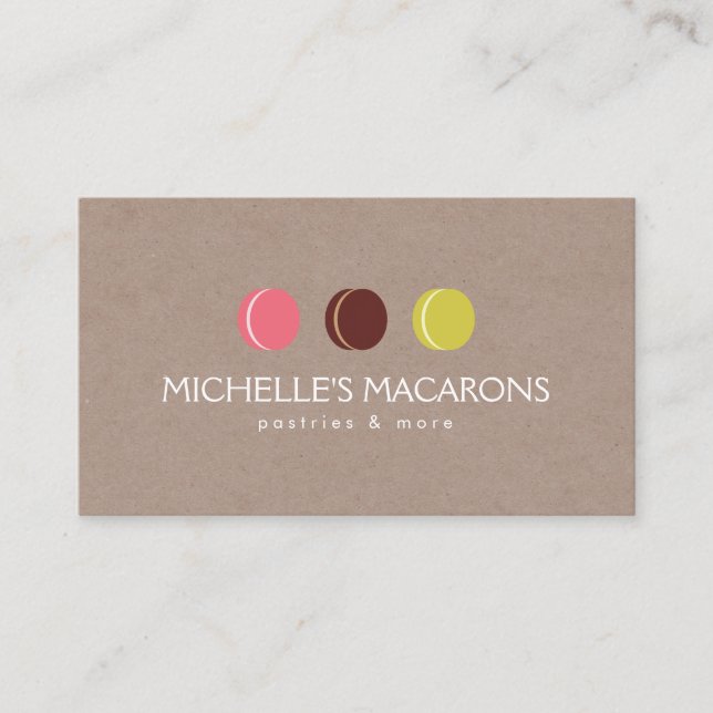 Tarjeta De Visita MACARON COOKIE TRIO LOGO en KRAFT PAPER para panad (Anverso)