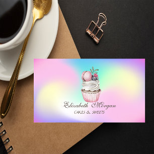 Tarjeta De Visita Macarón Cupcake, Dulces Panadería Holográfica