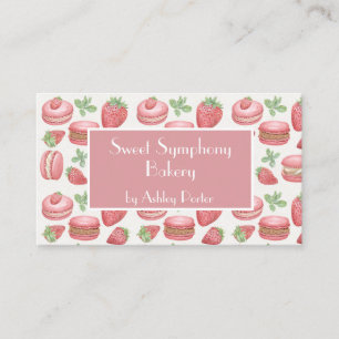 Tarjeta De Visita Macarón Rosa y Acuarela de Fresa Negocio de Panade
