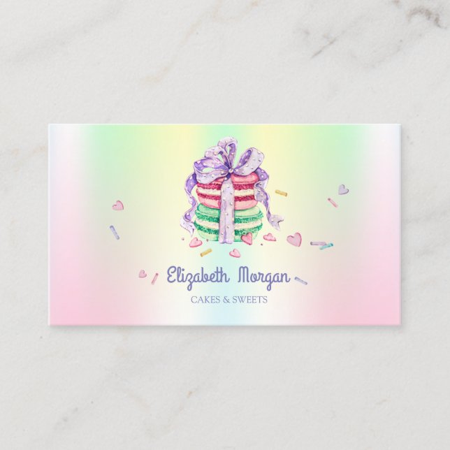 Tarjeta De Visita Macarones elegantes, dulces, holográficos (Anverso)