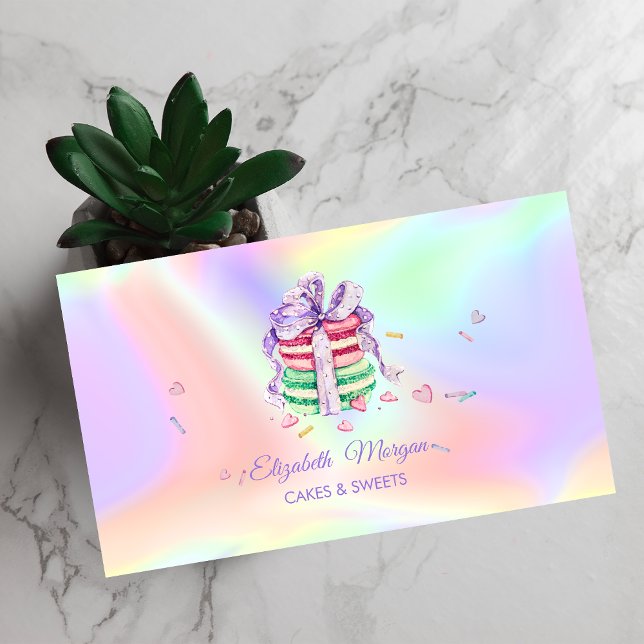Tarjeta De Visita Macarones elegantes, panadería dulce Holográfica (Subido por el creador)