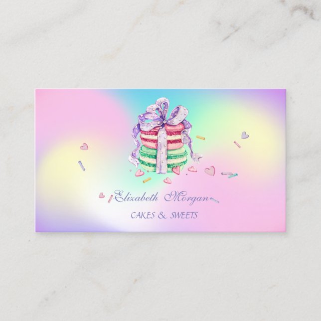 Tarjeta De Visita Macarones elegantes, panadería dulce Holográfica (Anverso)
