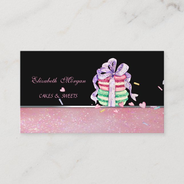 Tarjeta De Visita Macarones elegantes y adorables, panadería (Anverso)