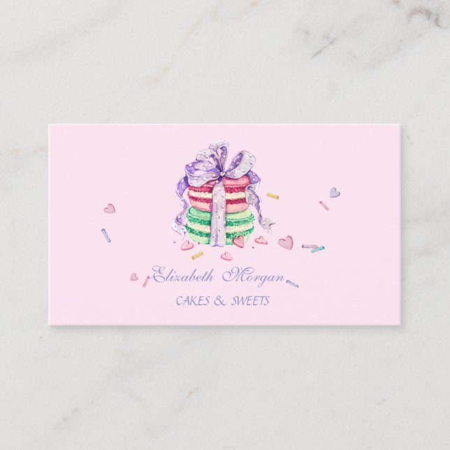 Tarjeta De Visita Macarones elegantes y adorables, panadería dulce (Anverso)