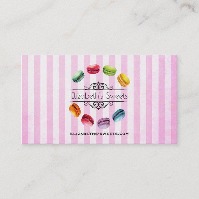 Tarjeta De Visita Macarones En Un Círculo | Pastel francés en acuare (Anverso)