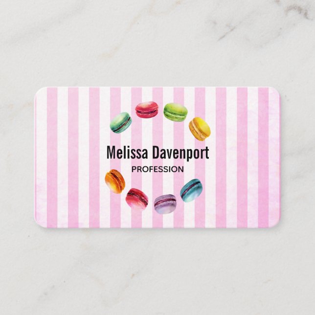 Tarjeta De Visita Macarones En Un Círculo | Pastel francés en acuare (Anverso)