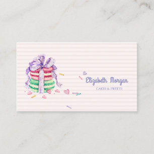 Tarjeta De Visita Macarones modernos y elegantes, dulces, a rayas