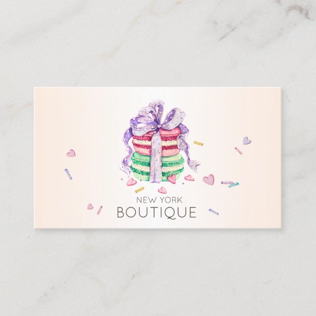 Tarjeta De Visita Macarones modernos y elegantes, panadería dulce (Anverso)