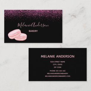Tarjeta De Visita Macarons Bakery, Purpurina de guiones rosas