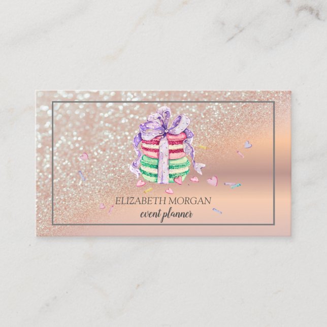 Tarjeta De Visita Macarons Elegantes Modernos con Efecto Bokeh y Bri (Anverso)