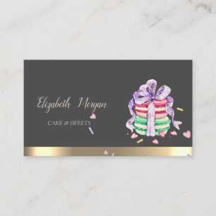 Tarjeta De Visita Macarons Gold Stripe Moderno Elegante