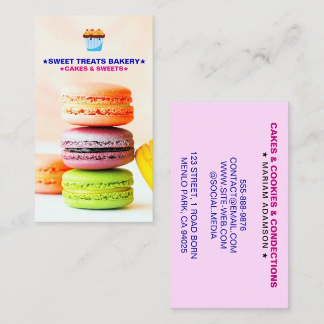 Tarjeta De Visita Macarons Pastry Chef | Macaroons Bakery Logo  (Anverso / Reverso)