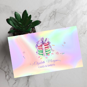 Tarjeta De Visita Macarrones elegantes, dulces de panadería holográf