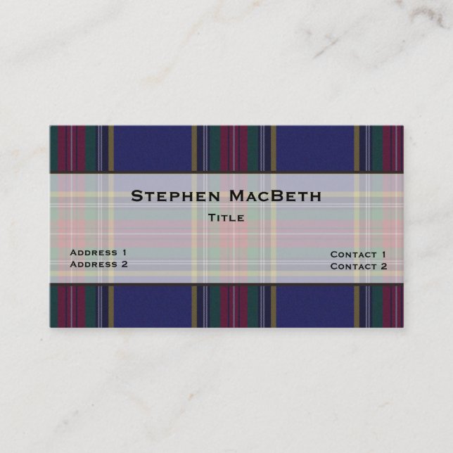 Tarjeta De Visita MacBeth Tartan Plaid Personalizado (Anverso)