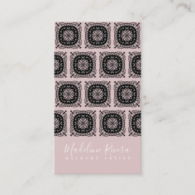 Tarjeta De Visita Macrame de yoga de Mandala negra rosa Rubor (Anverso)