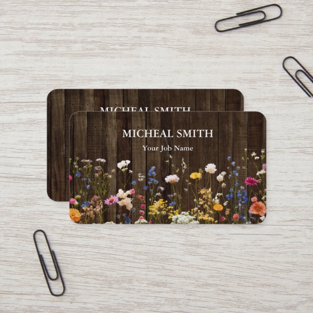 Tarjeta De Visita Madera Bohemia Moderna Floral (Anverso/Reverso In Situ)