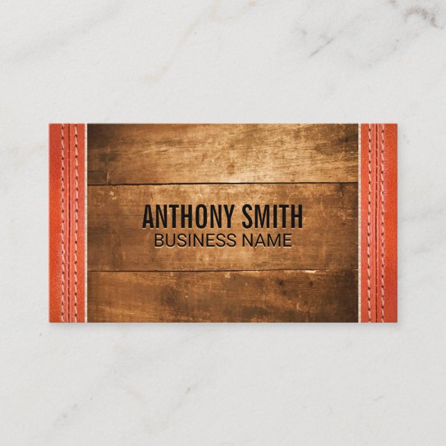 Tarjeta De Visita Madera | Cuero con título (Anverso)