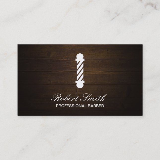 Tarjeta De Visita Madera de Barber Shop | Barber Polo (Anverso)