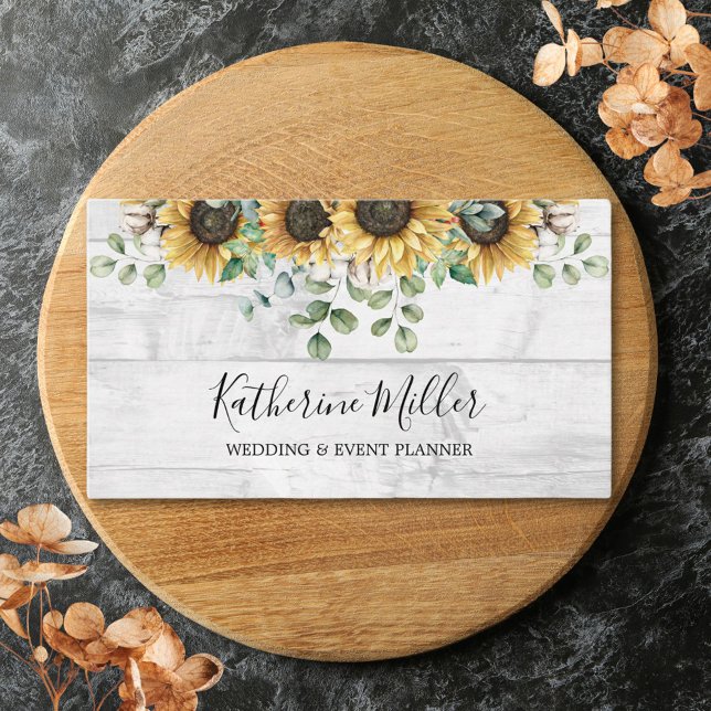 Tarjeta De Visita Madera de Eucalipto Girasol Rústico (In situ)
