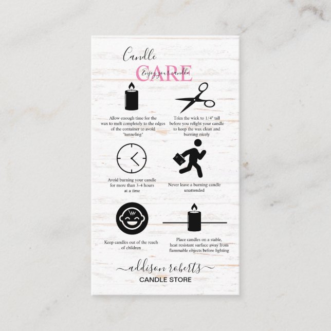 Tarjeta De Visita Madera de granja Acuarela Caída Cuidado de Velas (Anverso)