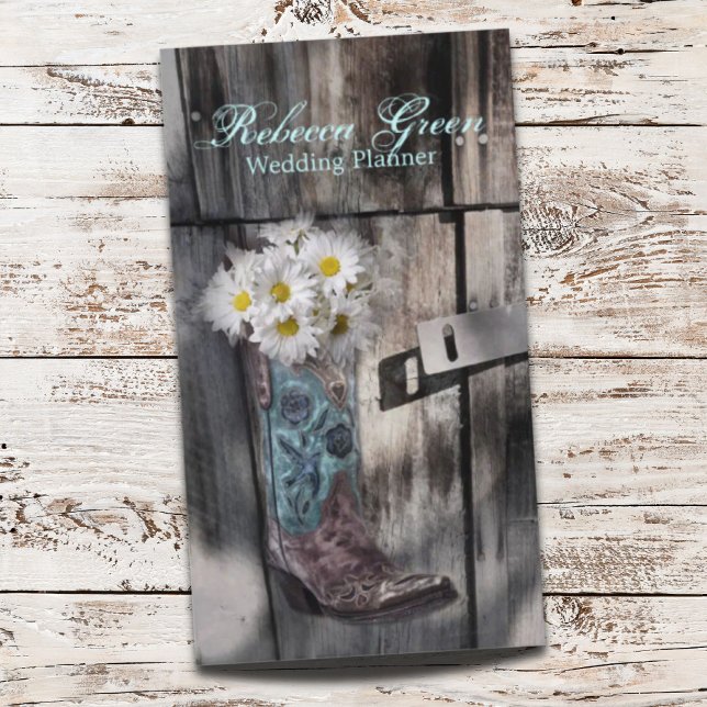 Tarjeta De Visita madera de grano vaquero bota margarita blanca flor (barn wood cowboy boot white daisy florist business card)
