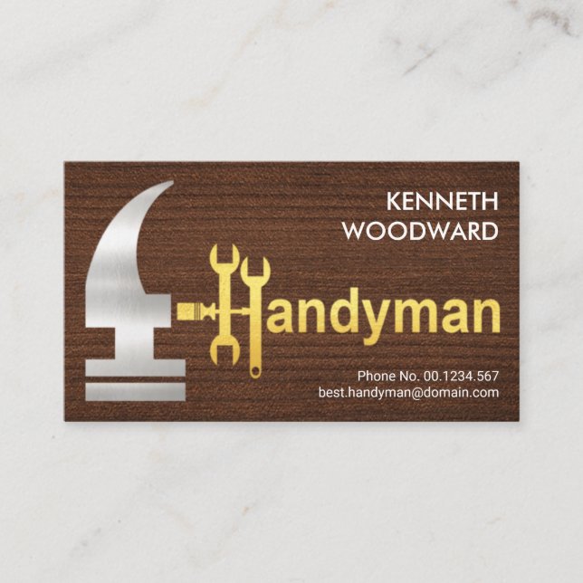 Tarjeta De Visita Madera de Madera Creativa Plata Dorado Handyman Ha (Anverso)