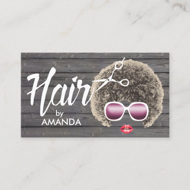 Tarjeta De Visita Madera de pelo natural afroamericana con estilo de (Anverso)
