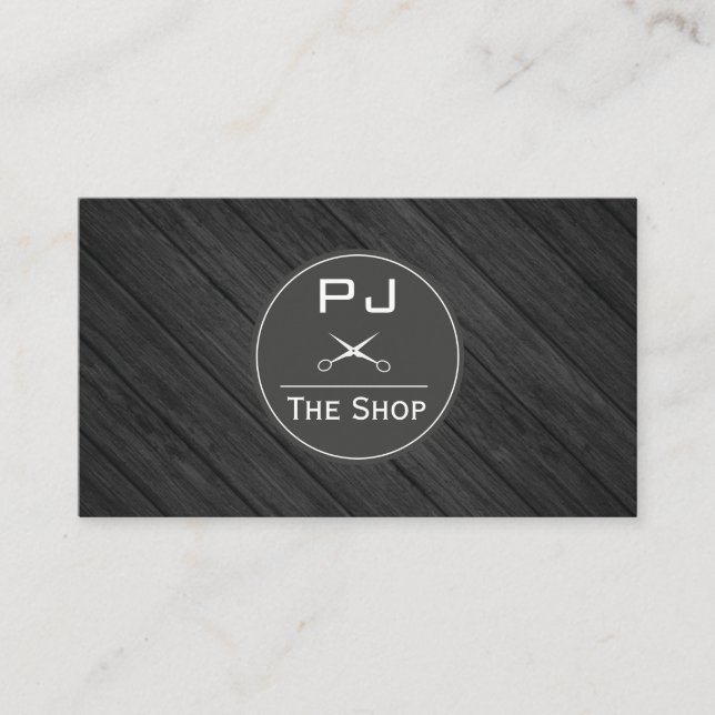 Tarjeta De Visita Madera de peluquería Boutique Barber con monograma (Anverso)