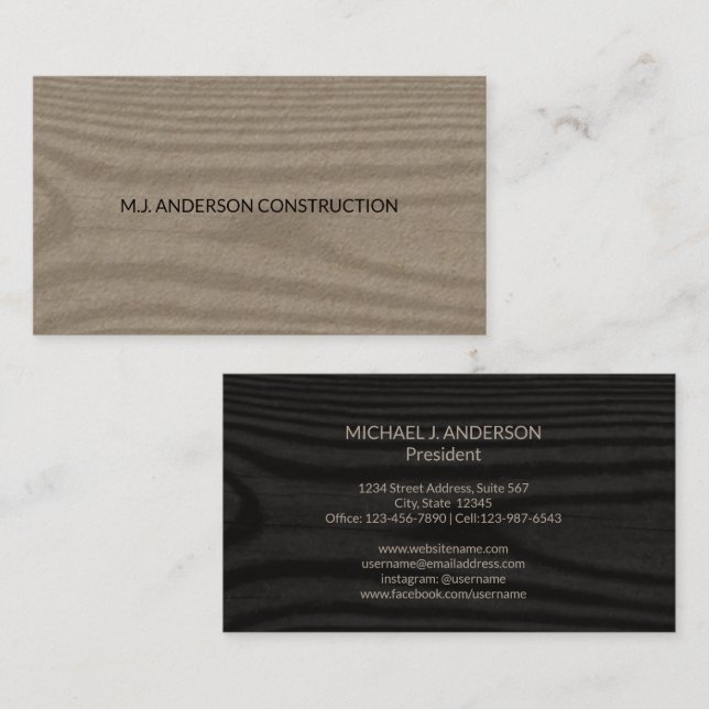 Tarjeta De Visita Madera Faux Moderna Simple | Kraft elegante Minima (Anverso / Reverso)