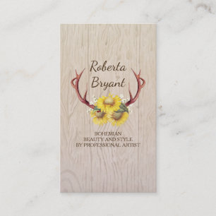 Tarjeta De Visita Madera floral del país rústico de las astas de l
