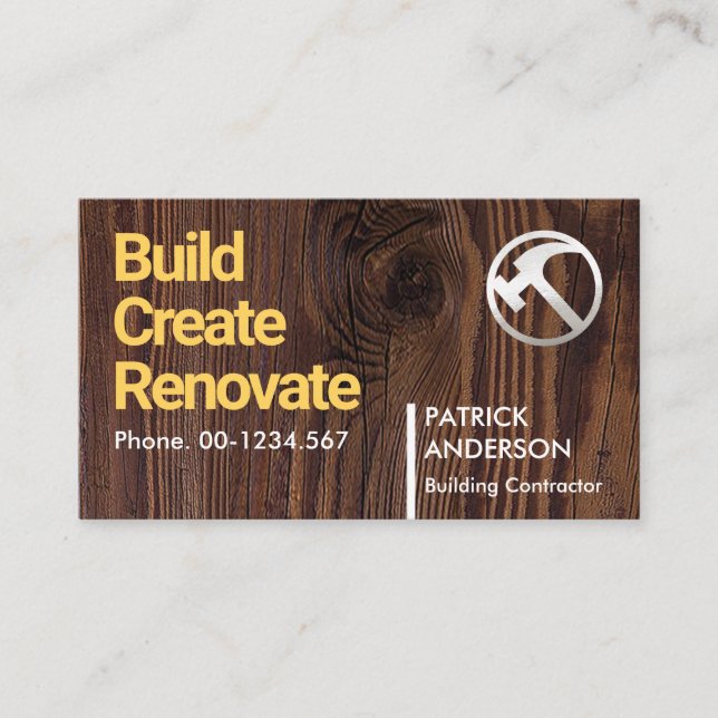 Tarjeta De Visita Madera Madera Grano Textura Carpintero maniático (Anverso)