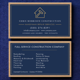 Tarjeta De Visita Madera Mano de obra de Construcción Azul Marino Do
