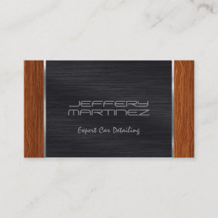 Tarjeta De Visita Madera marrón elegante, negro metálico y plata