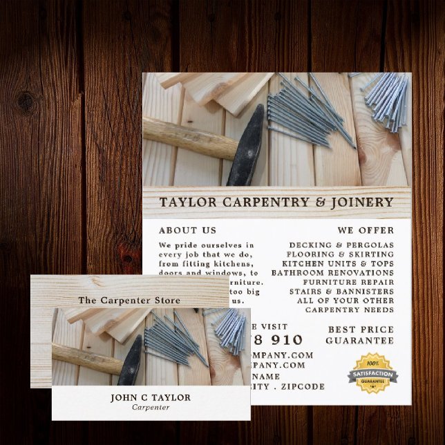 Tarjeta De Visita Madera, martillo y uñas, carpintero, carpintero (Subido por el creador)