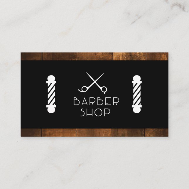Tarjeta De Visita Madera | Polo de barbero y tijeras (Anverso)