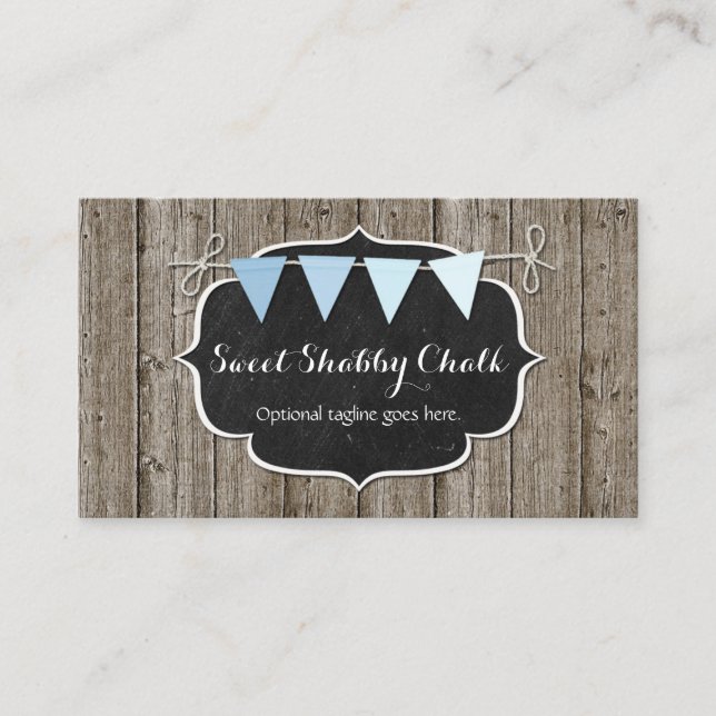 Tarjeta De Visita Madera Rusa y Shabby Chic Chalkboard Blue Bunting (Anverso)