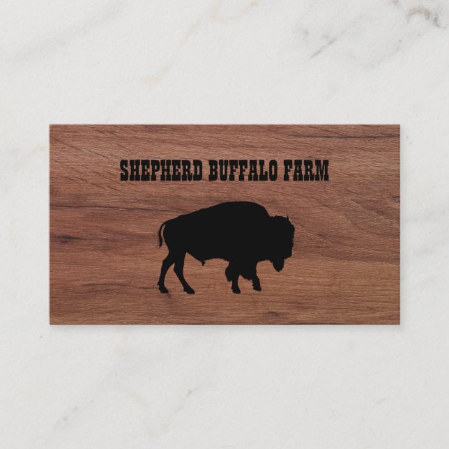 Tarjeta De Visita Madera Rustic Bison Buffalo Service (Anverso)