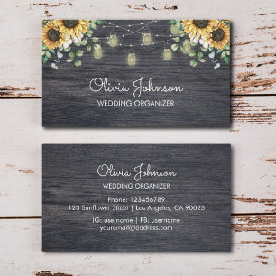 Tarjeta De Visita Madera Rustic Sunflower String Light