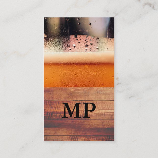 Tarjeta De Visita Madera Rústica de Cristal de Cerveza | Inicial (Anverso)