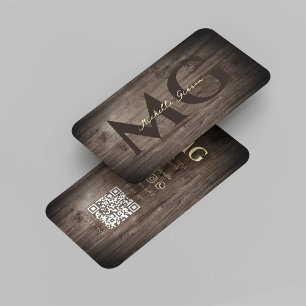Tarjeta De Visita Madera rústica de teca monograma moderno